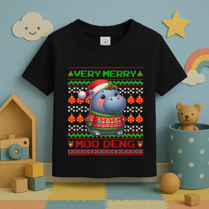 Very Merry Moo Deng Christmas Cute Hippo Moo Deng Toddler T-Shirt