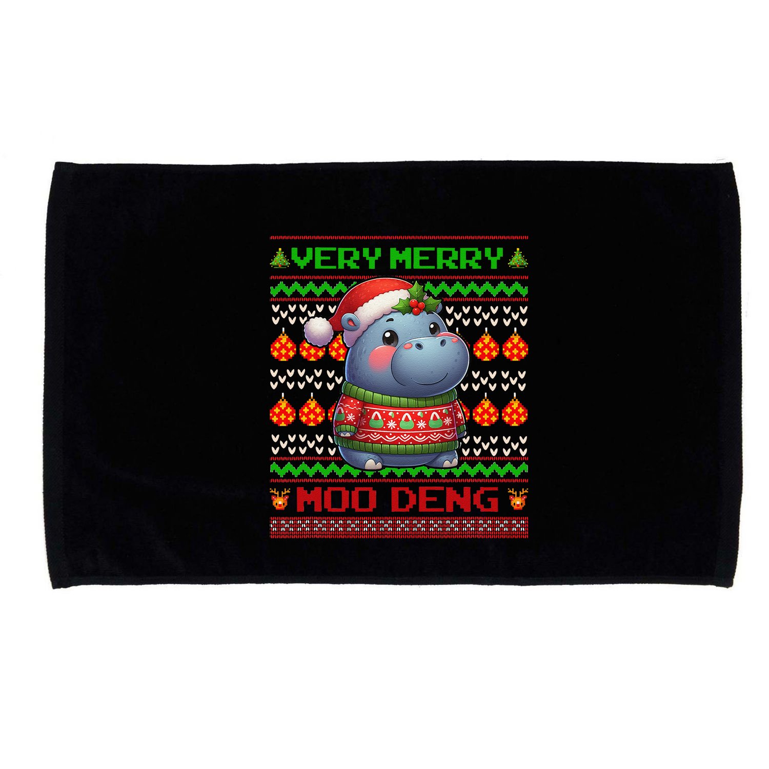 Very Merry Moo Deng Christmas Cute Hippo Moo Deng Microfiber Hand Towel