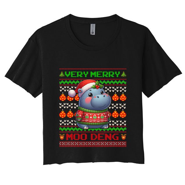 Very Merry Moo Deng Christmas Cute Hippo Moo Deng Crop Top