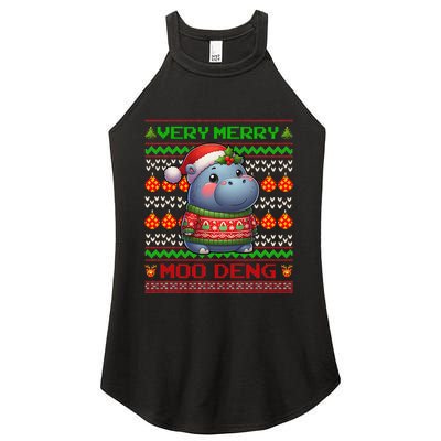 Very Merry Moo Deng Christmas Cute Hippo Moo Deng Women's Perfect Tri Rocker Tank