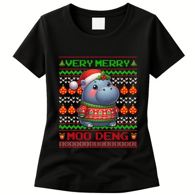 Very Merry Moo Deng Christmas Cute Hippo Moo Deng Womens T-Shirt
