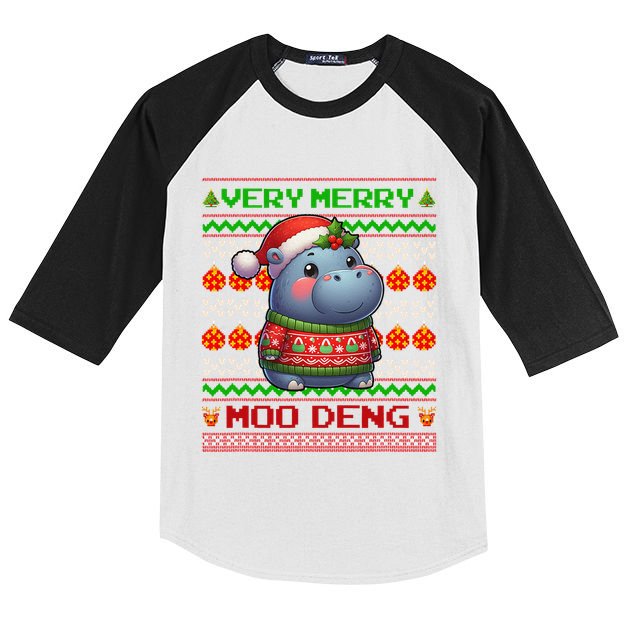 Very Merry Moo Deng Christmas Cute Hippo Moo Deng Kids Colorblock Raglan Jersey