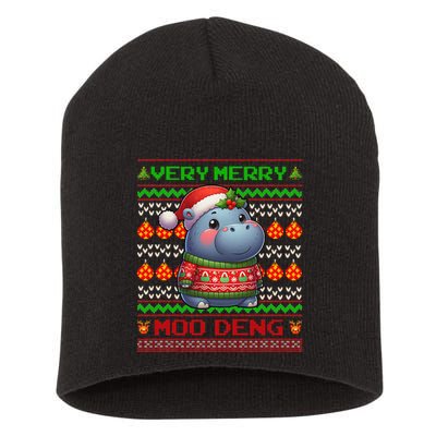 Very Merry Moo Deng Christmas Cute Hippo Moo Deng Short Acrylic Beanie