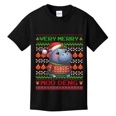 Very Merry Moo Deng Christmas Cute Hippo Moo Deng Kids T-Shirt