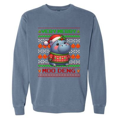 Very Merry Moo Deng Christmas Cute Hippo Moo Deng Garment-Dyed Sweatshirt