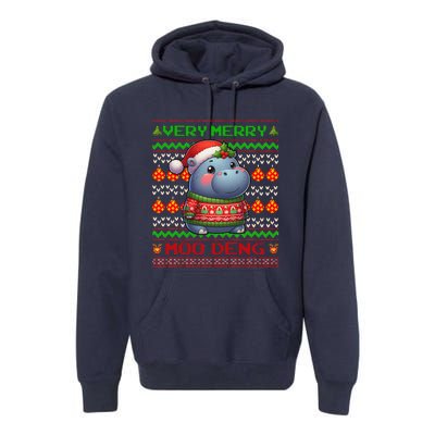 Very Merry Moo Deng Christmas Cute Hippo Moo Deng Premium Hoodie