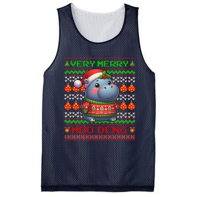 Very Merry Moo Deng Christmas Cute Hippo Moo Deng Mesh Reversible Basketball Jersey Tank