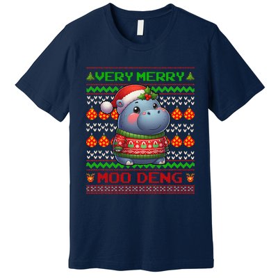 Very Merry Moo Deng Christmas Cute Hippo Moo Deng Premium T-Shirt