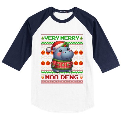 Very Merry Moo Deng Christmas Cute Hippo Moo Deng Baseball Sleeve Shirt