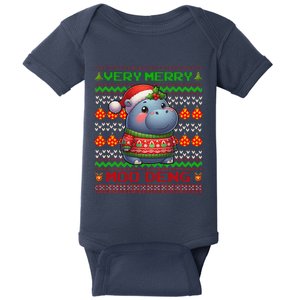 Very Merry Moo Deng Christmas Cute Hippo Moo Deng Baby Bodysuit