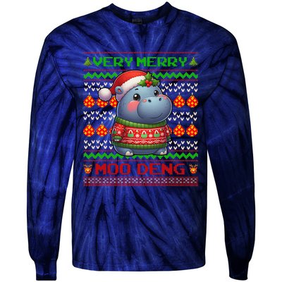 Very Merry Moo Deng Christmas Cute Hippo Moo Deng Tie-Dye Long Sleeve Shirt