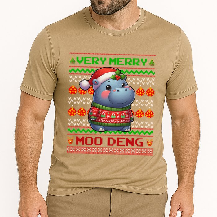 Very Merry Moo Deng Christmas Cute Hippo Moo Deng Cooling Performance Crew T-Shirt