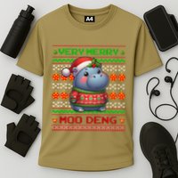 Very Merry Moo Deng Christmas Cute Hippo Moo Deng Cooling Performance Crew T-Shirt