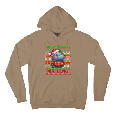 Very Merry Moo Deng Christmas Cute Hippo Moo Deng Hoodie