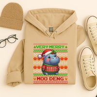 Very Merry Moo Deng Christmas Cute Hippo Moo Deng Hoodie