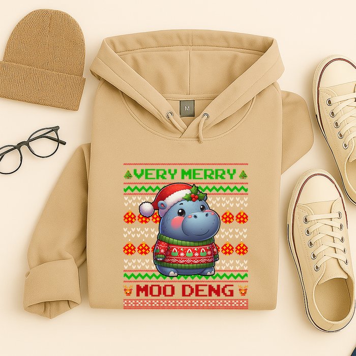 Very Merry Moo Deng Christmas Cute Hippo Moo Deng Hoodie