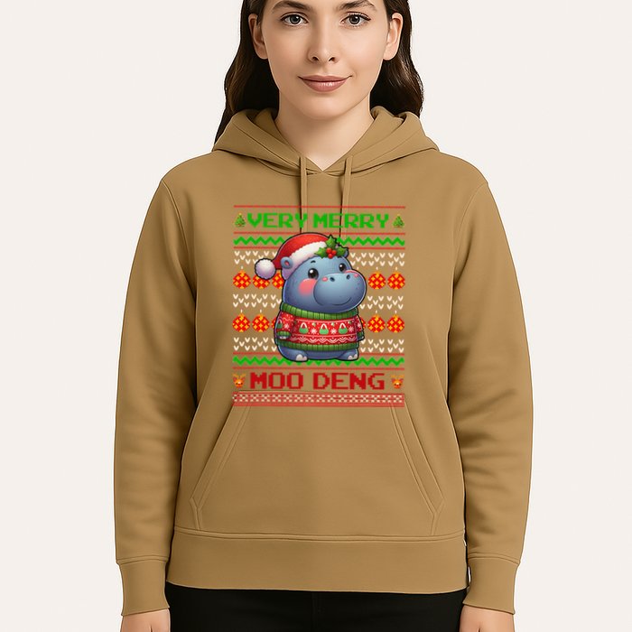 Very Merry Moo Deng Christmas Cute Hippo Moo Deng Hoodie