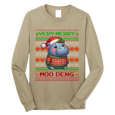 Very Merry Moo Deng Christmas Cute Hippo Moo Deng Long Sleeve Shirt