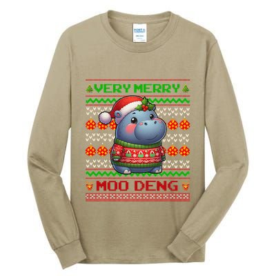 Very Merry Moo Deng Christmas Cute Hippo Moo Deng Tall Long Sleeve T-Shirt