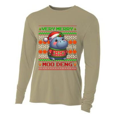 Very Merry Moo Deng Christmas Cute Hippo Moo Deng Cooling Performance Long Sleeve Crew