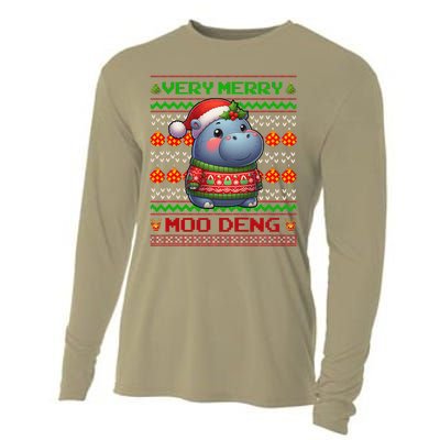 Very Merry Moo Deng Christmas Cute Hippo Moo Deng Cooling Performance Long Sleeve Crew