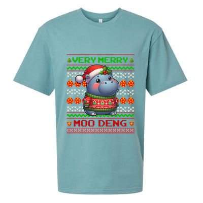 Very Merry Moo Deng Christmas Cute Hippo Moo Deng Sueded Cloud Jersey T-Shirt