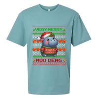 Very Merry Moo Deng Christmas Cute Hippo Moo Deng Sueded Cloud Jersey T-Shirt