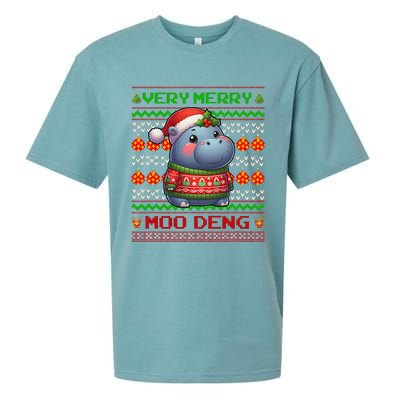 Very Merry Moo Deng Christmas Cute Hippo Moo Deng Sueded Cloud Jersey T-Shirt