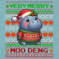 Very Merry Moo Deng Christmas Cute Hippo Moo Deng Sueded Cloud Jersey T-Shirt