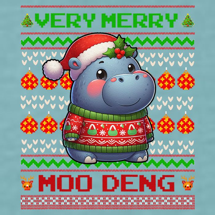 Very Merry Moo Deng Christmas Cute Hippo Moo Deng Sueded Cloud Jersey T-Shirt