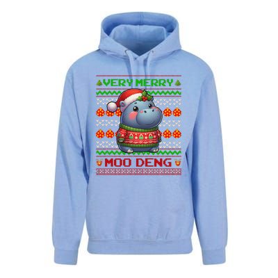 Very Merry Moo Deng Christmas Cute Hippo Moo Deng Unisex Surf Hoodie