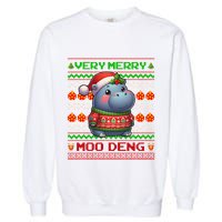 Very Merry Moo Deng Christmas Cute Hippo Moo Deng Garment-Dyed Sweatshirt