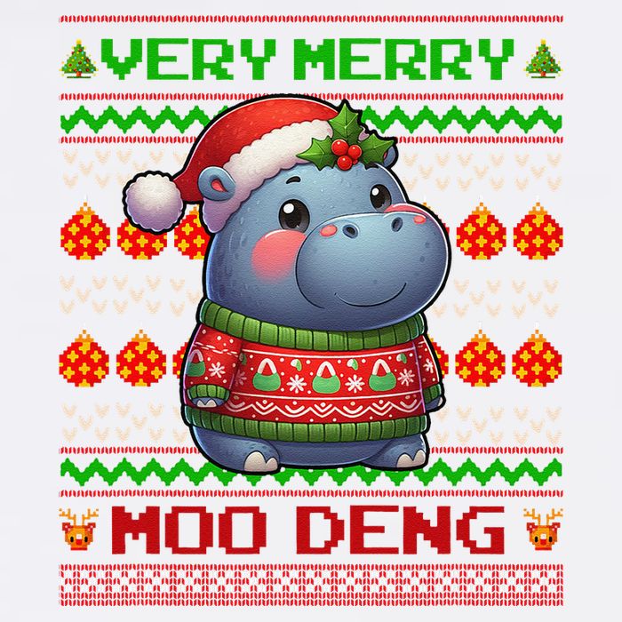 Very Merry Moo Deng Christmas Cute Hippo Moo Deng Garment-Dyed Sweatshirt