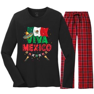 Viva Mexico Mexican Independence Day Independencia De Mexico Women's Long Sleeve Flannel Pajama Set 