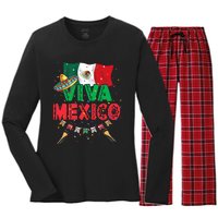 Viva Mexico Mexican Independence Day Independencia De Mexico Women's Long Sleeve Flannel Pajama Set 