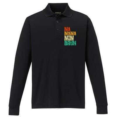 Vintage Ma Mama Mom Bruh Mommy Happy Mother's Day Performance Long Sleeve Polo