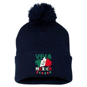 Viva Mexico Mexican Independence Day Pom Pom 12in Knit Beanie