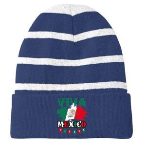 Viva Mexico Mexican Independence Day Striped Beanie with Solid Band