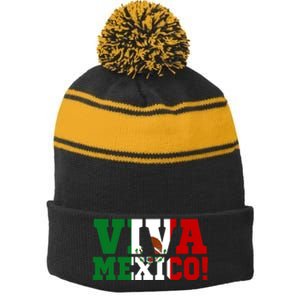 Viva Mexico Mexican Independence Day Stripe Pom Pom Beanie