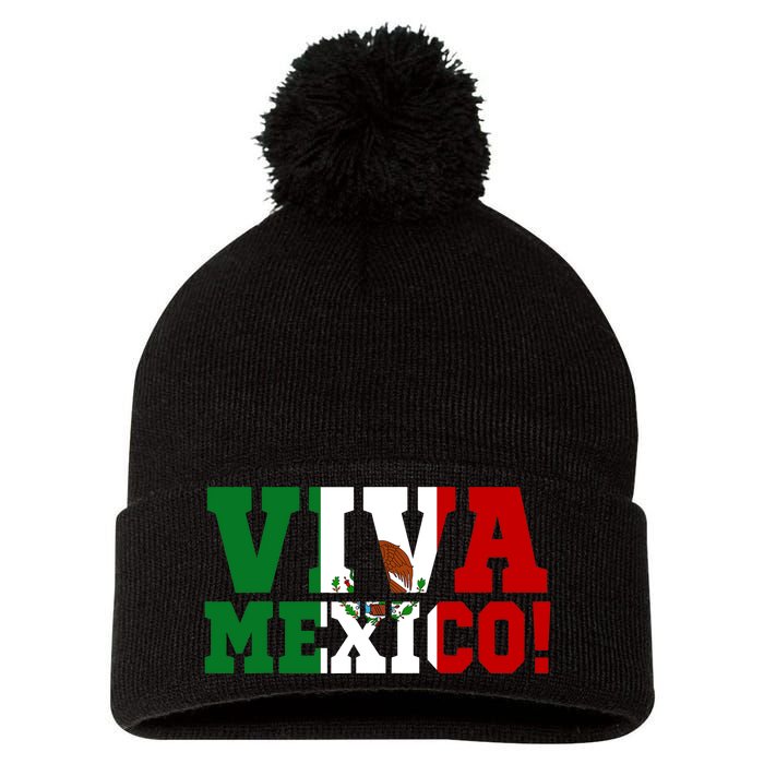 Viva Mexico Mexican Independence Day Pom Pom 12in Knit Beanie