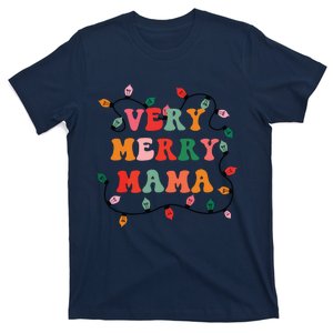 Very Merry Mama Christmas Retro Lights Mama Mom Xmas Women T-Shirt