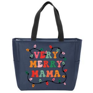 Very Merry Mama Christmas Retro Lights Mama Mom Xmas Women Zip Tote Bag