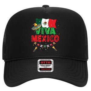 Viva Mexico Mexican Independence Day Independencia De Mexico High Crown Mesh Back Trucker Hat