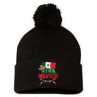 Viva Mexico Mexican Independence Day Independencia De Mexico Pom Pom 12in Knit Beanie