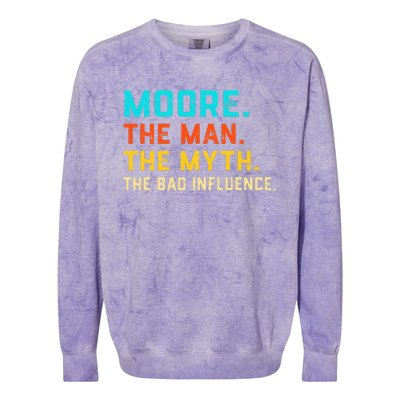 Vintage Moore Man Myth The Bad Influence Last Name Colorblast Crewneck Sweatshirt