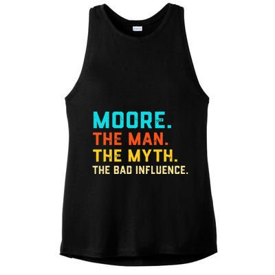 Vintage Moore Man Myth The Bad Influence Last Name Ladies PosiCharge Tri-Blend Wicking Tank