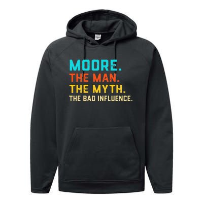 Vintage Moore Man Myth The Bad Influence Last Name Performance Fleece Hoodie