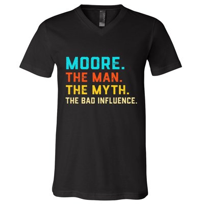 Vintage Moore Man Myth The Bad Influence Last Name V-Neck T-Shirt