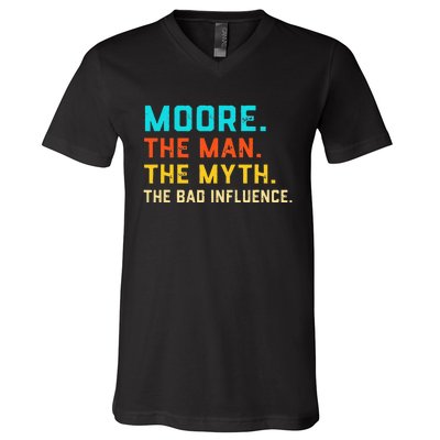 Vintage Moore Man Myth The Bad Influence Last Name V-Neck T-Shirt