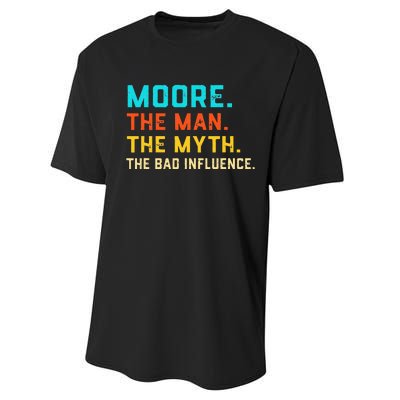 Vintage Moore Man Myth The Bad Influence Last Name Performance Sprint T-Shirt